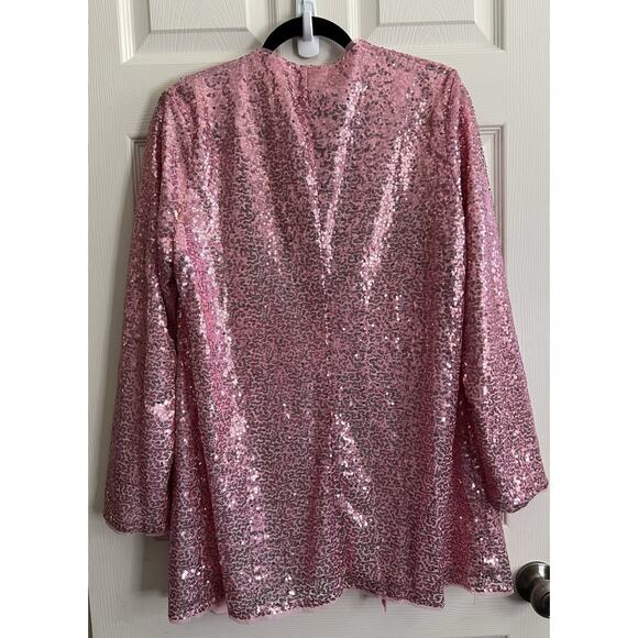 KANCY KOLE Pink All Over Sequin Open Front Cardigan Jacket Blazer Sz L - Picture 5 of 11